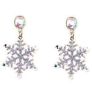 CHRISTMAS GLITTER SNOWFLAKE RHINESTONE DANGLE EARRING